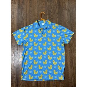 ReadyGolf Mens Duck Hook All-Over Print Golf Polo Shirt Blue Size XL Funny
